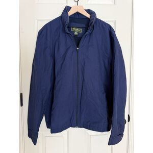 Eddie Bauer Mens XL Navy Blue Windbreaker Jacket Hidden Hood Pockets Outdoor